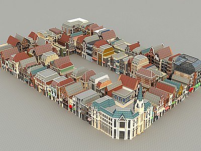 3d欧式古典商业街模型