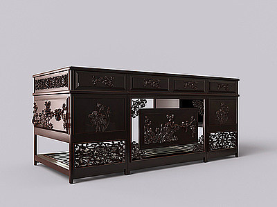 中式红木雕花书桌模型