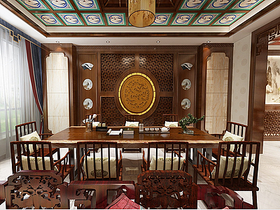 3d传统中式客餐厅茶室模型