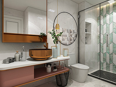 3d北欧卫生间镜子浴室柜模型