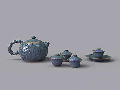 3d中式冰片釉<font class='myIsRed'>茶壶</font>茶杯茶具模型