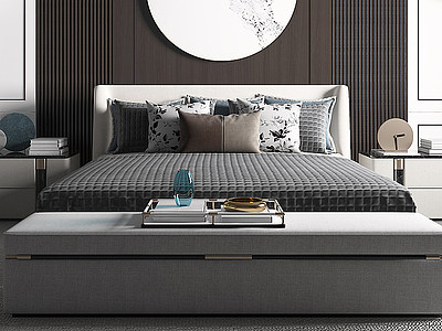 3d新中式卧室床模型