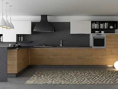 3d开放式厨房橱柜吧台模型