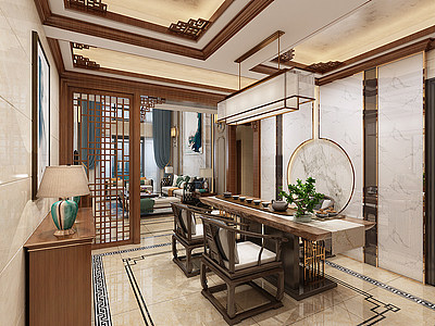 新中式风格客厅茶室模型3d模型