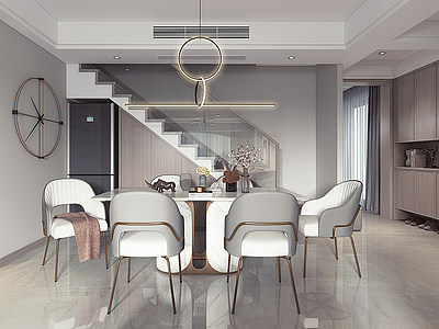 3d现代风格客厅餐厅模型