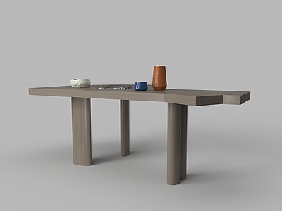 现代实木不规则书桌模型