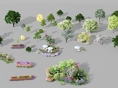 3d景观植物树花丛花坛模型