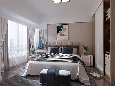 3d现代样板间卧室模型