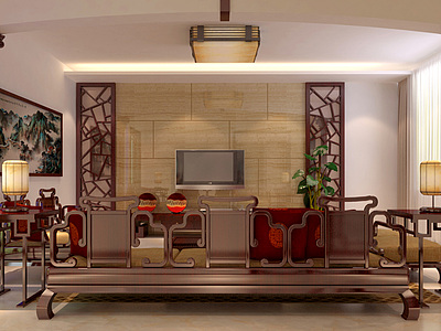 中式客厅整体模型