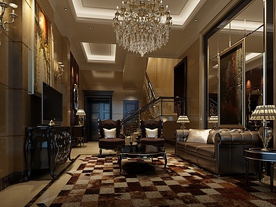 现代古典华丽复式客厅整体模型
