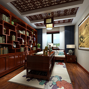 中式书房整体模型