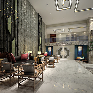 新中式酒店大厅整体模型