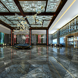 新中式酒店大堂整体模型