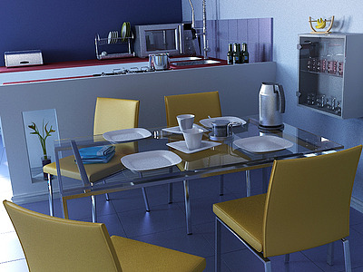 现代餐厅厨房结合整体整体模型