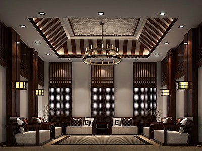 日式风格会客厅整体模型