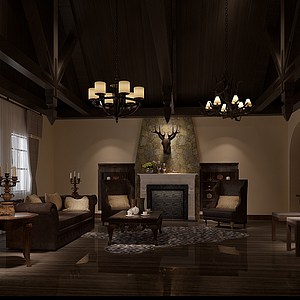 现代欧式复古家装客厅整体模型