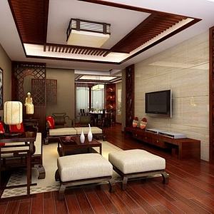 中式家居客厅整体模型