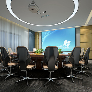现代办公圆桌会议室整体模型