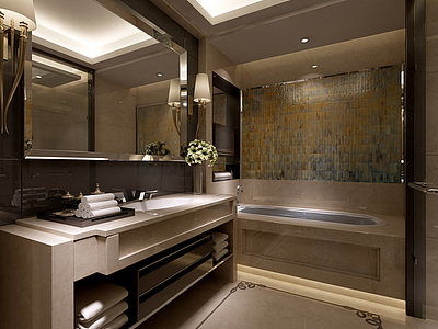 现代宾馆酒店浴室整体模型
