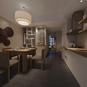 现代家装开放厨房餐厅整体模型