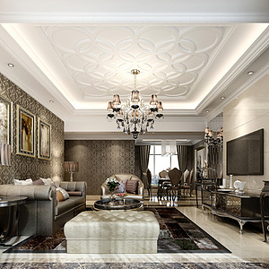 现代豪华欧式客厅整体模型