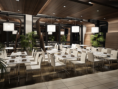现代快餐茶餐厅整体模型