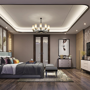 新中式别墅卧室整体模型