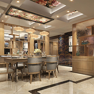 新中式客厅餐厅整体模型