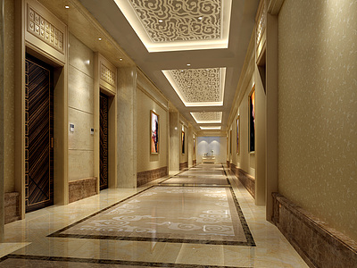 现代酒店宾馆走廊整体模型
