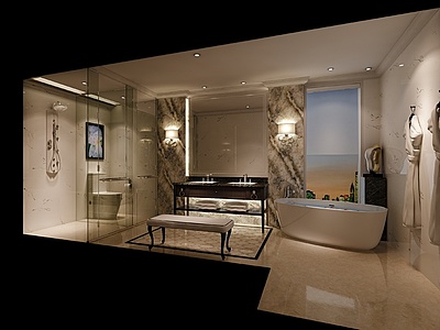 现代精装浴室整体模型