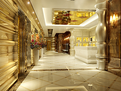 现代酒店过道走廊整体模型