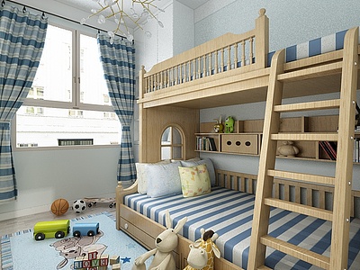木质儿童床上下铺玩具3d模型