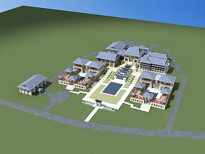 新中式酒店规划3d模型