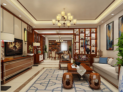 新中式家装客厅设计3d模型3d模型