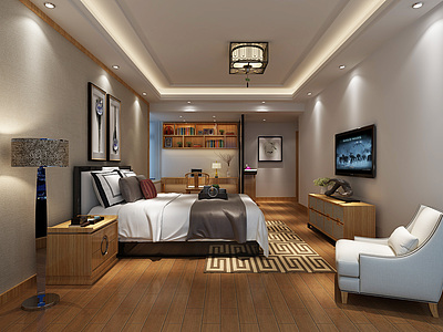 新中式主卧室3d模型