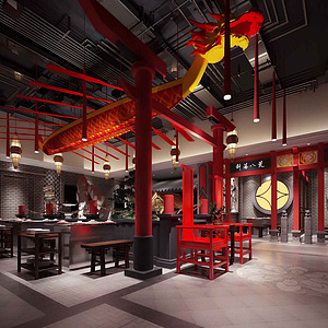 中式餐厅模型整体模型