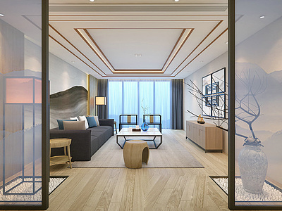 新中式客厅模型整体模型