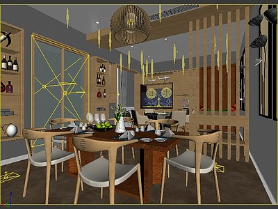 现代家装餐厅整体模型
