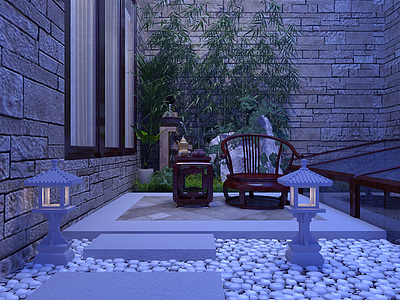 中式庭院夜景整体模型