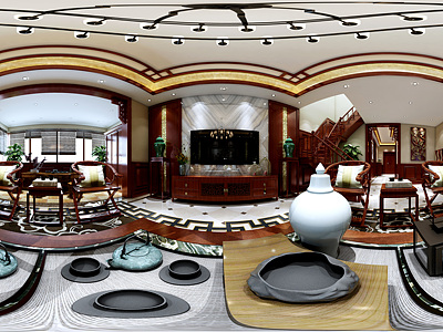 中式客厅全景整体全景模型