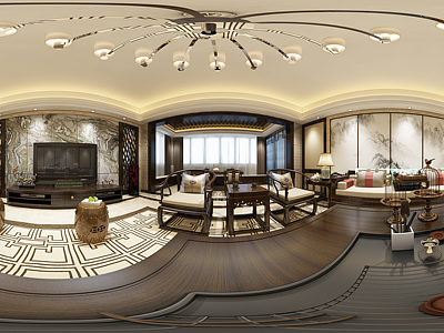 中式客厅全景整体全景模型