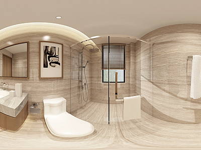 新中式全景卫浴整体全景模型