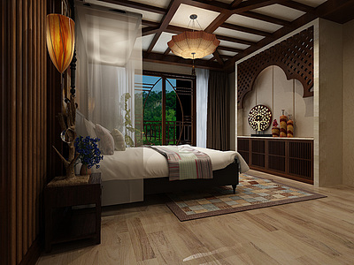 东南亚风格家装卧室整体模型