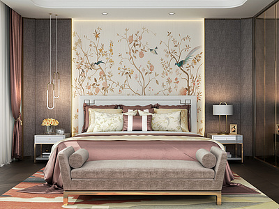 新中式时尚卧室整体模型