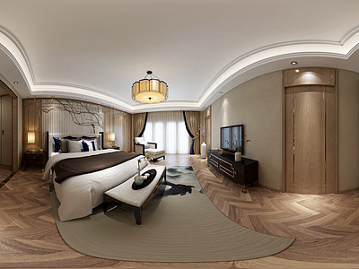新中式卧室全景整体全景模型