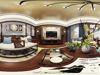 中式客厅全景模型整体全景模型