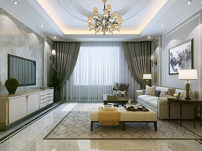 现代装饰客厅组合整体模型