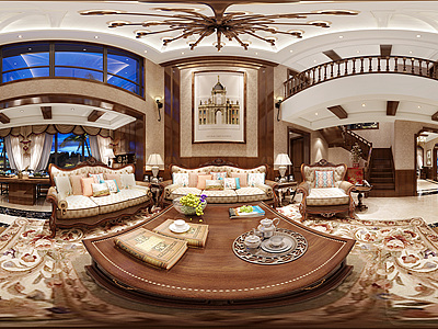 美式客厅全景模型