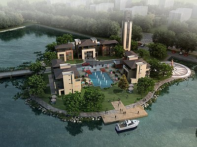 湖中高端别墅整体模型