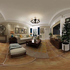 美式客厅全景整体模型